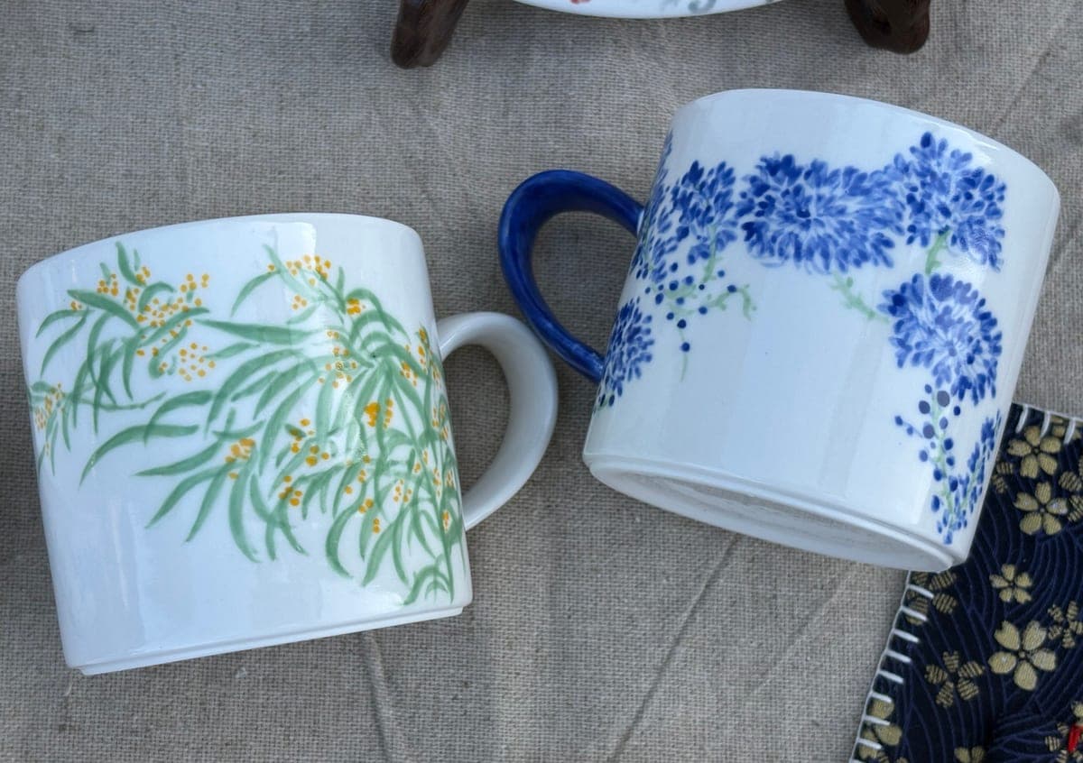 Jingdezhen Floral Porcelain Mugs — Pair