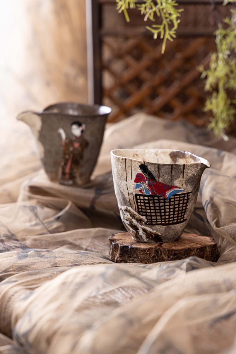 Artisan Fair Cup Pair — Lattice Window Scene