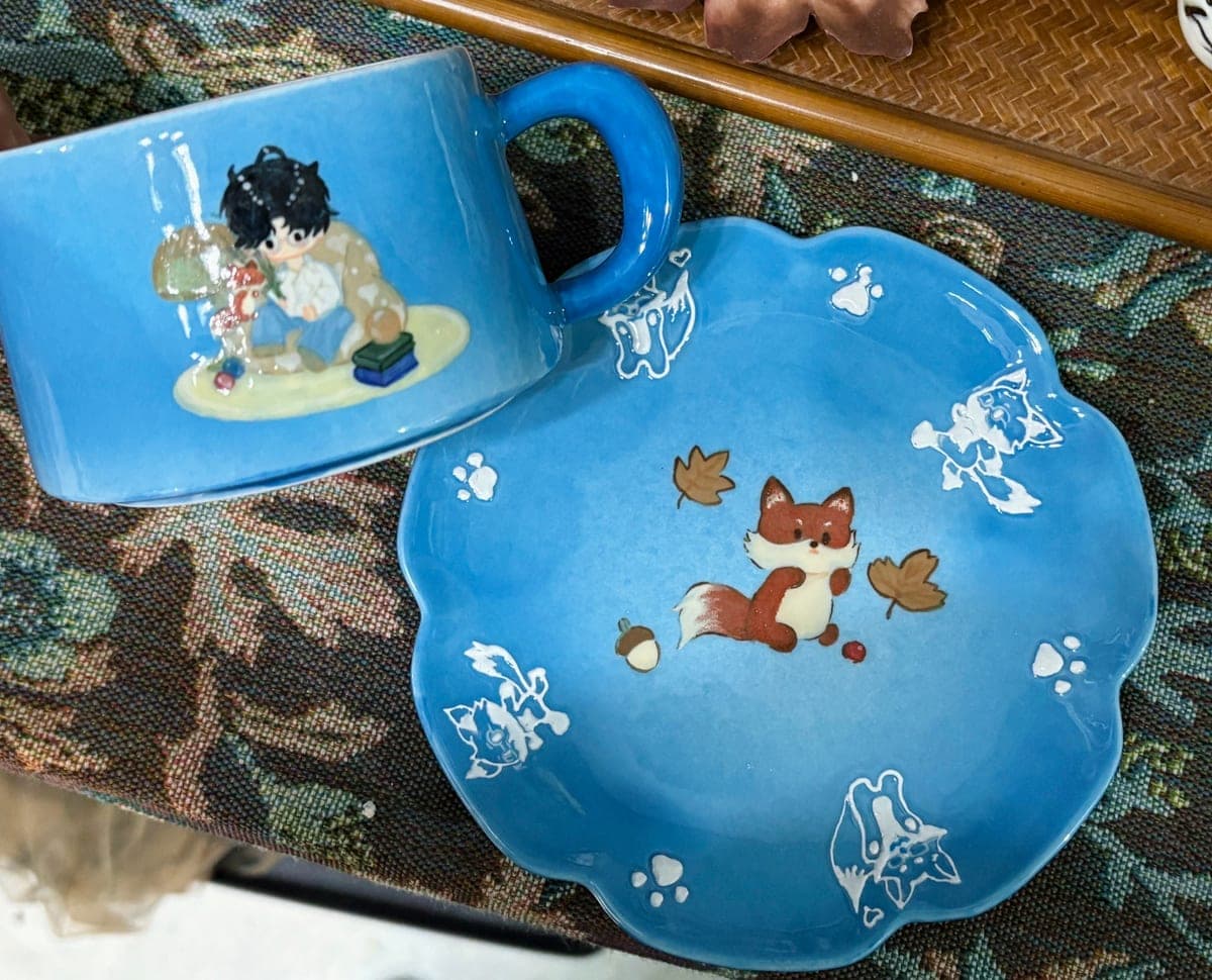 Blue Cup & Fox Plate Set